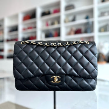 Jumbo Double Flap Lambskin Classic Flap Black GHW No 14