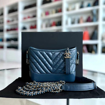 Small Gabrielle Hobo Chevron Calfskin Blue Two-Tone Hardware No 26