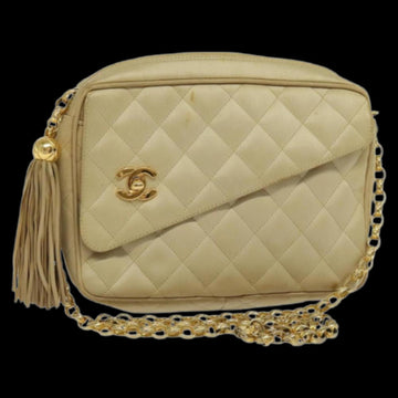 Beige Satin Chanel Crossbody Bag