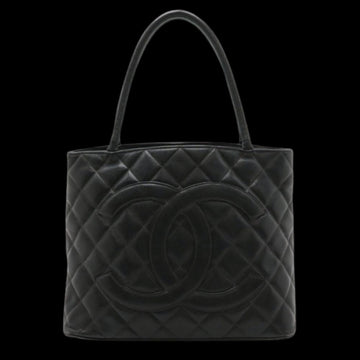 Black Leather Chanel Tote