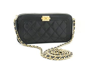 Black Leather Chanel Wallet On Chain