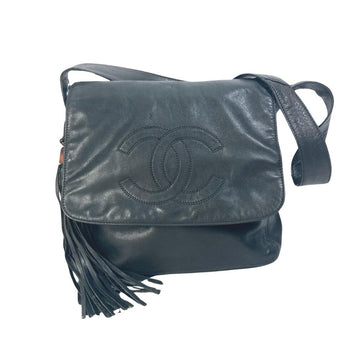 Black Leather Chanel Sports CC Logo