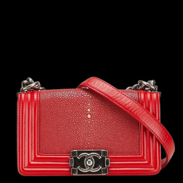 Red Leather Chanel Boy Bags