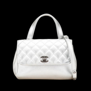 Silver Leather Chanel Handbag