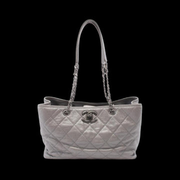 Silver Leather Chanel Tote