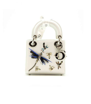 Dior White  Animal Embroidery Limited Edition Mini Lady Dior Tote
