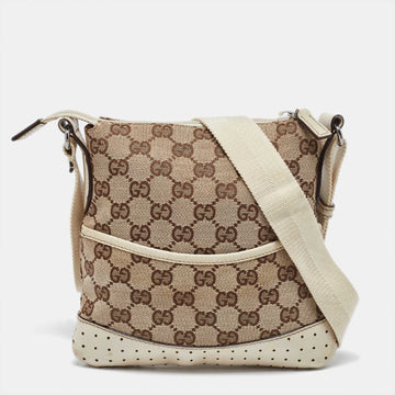 Beige GG Canvas and Leather Crossbody Bag