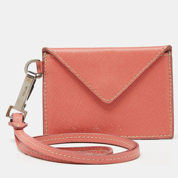 Orange Saffiano Leather Badge Holder