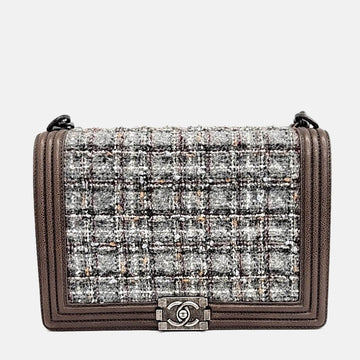 Brown Tweed and Lambskin Paris-Edinburgh Large Boy Bag