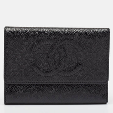 Black Caviar Leather CC Trifold Wallet
