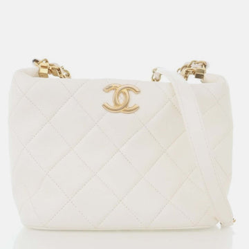 White Quilted Lambskin Small Crystal Logo Letters Chain Handle Bag
