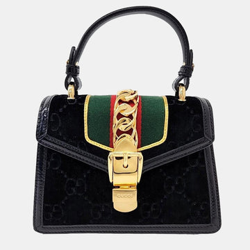 Black Velvet and Leather Mini Sylvie Top Handle Bag