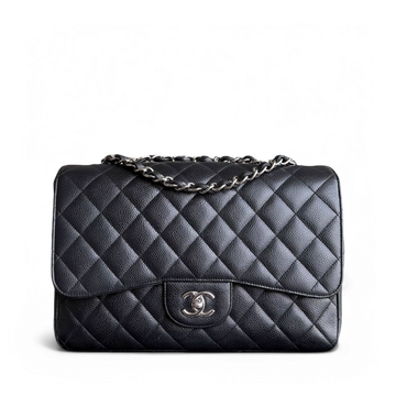 Chanel Classic Flap Jumbo - Caviar Single Flap 30CM Quilted Black Silver Hardware Series 13
