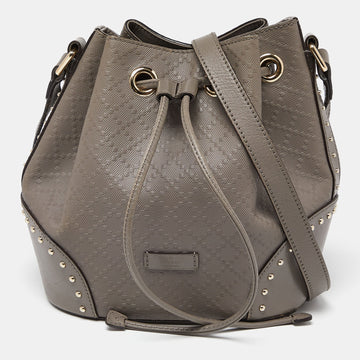 Grey Diamante Leather Medium Hilary Bucket Bag