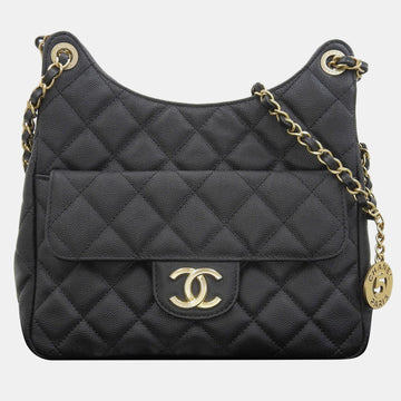 Black Caviar Quilted Wavy CC Hobo Bag