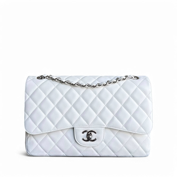 Chanel Classic Flap Jumbo - Caviar Double Flap 30CM Quilted White Silver Hardware Series 14