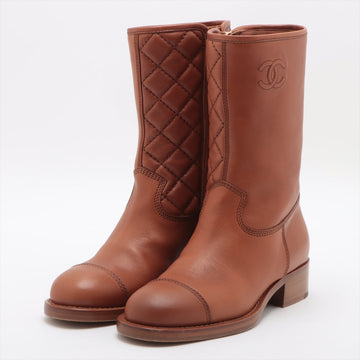 Chanel Coco Leather Short Boots 36C  Brown G36707 Matrasse Side Zip Box  Bag