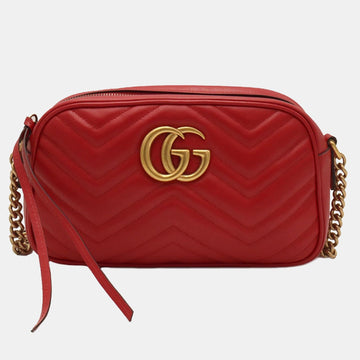 Red Leather Small GG Marmont Shoulder Bags