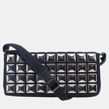Black Cotton Studded Jersey Shoulder Bag