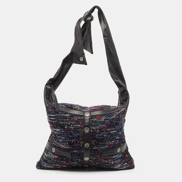 Multicolor Tweed Fringe and Leather Large Girl Bag