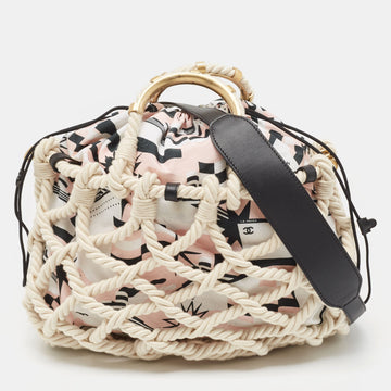 Multicolor Printed Fabric and Rope Shopper Tote