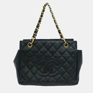 Black Caviar Leather CC Shopping Tote Bag