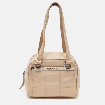 Beige Square Quilt Caviar Leather LAX Bowler Bag
