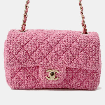 Pink Tweed Mini Matelasse Chain Shoulder Bag