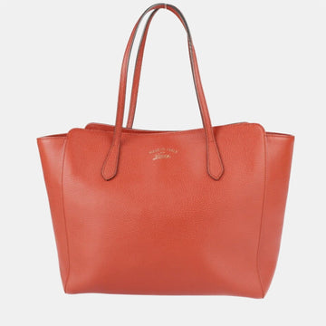 Orange Leather Medium Swing Tote Bag