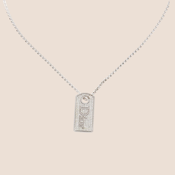 CHRISTIAN DIOR 2000s SILVER RHINESTONE DOG TAG NECKLACE