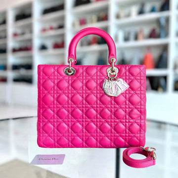 Lady Large Cannage Lambskin Hot Pink Golden Hardware