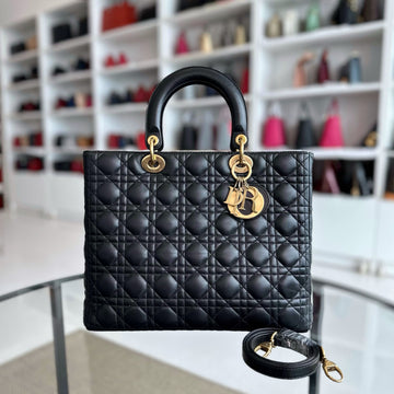 Lady Large Lambskin Cannage Black GHW