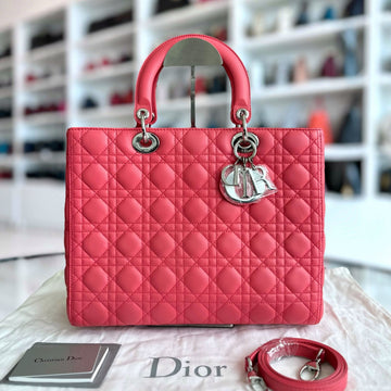 Lady Large Lambskin Cannage Hot Pink SHW