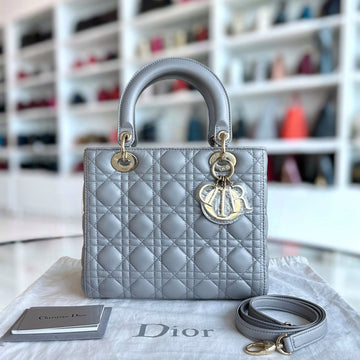 Lady Medium Cannage Lambskin Gray GHW