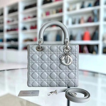 Lady Medium Cannage Lambskin Light Grey Gray SHW