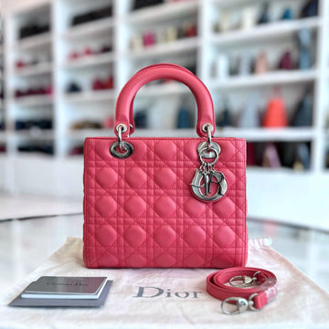 Lady Medium Cannage Lambskin Pink Coral SHW