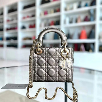 Lady Mini Calfskin Cannage Metallic Bronze Gold GHW