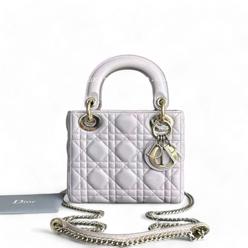 Dior Lady Mini - Cannage Lambskin Light Sakura Pink Gold Hardware Chain Strap