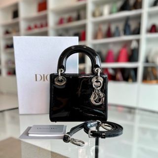 Lady Mini Glazed Calfskin Patent Leather Black SHW