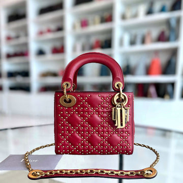 Lady Mini Studded Cannage Calfskin Red AGHW
