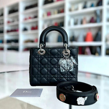 Lady Small Cannage Lambskin ABC MyABC Badge Strap Black Silver Hardware