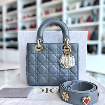 Lady Small Cannage Lambskin Haze Blue ABC MyABC Charm GHW