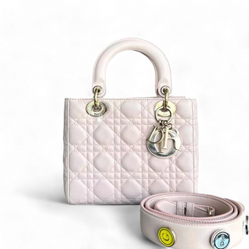 Lady Small Cannage Lambskin Light Sakura Pink Golden Hardware ABC MYABC Charm Badge