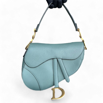 Dior Saddle Medium - Grained Calfskin 25CM Haze Green Golden Hardware