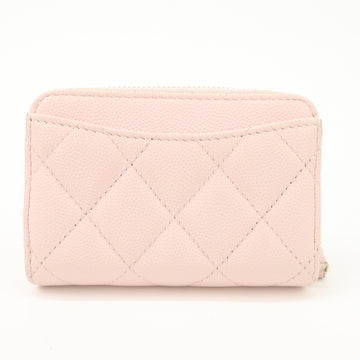 CHANEL Matelasse Caviarskin Classic Zip Around Coin Case Pink AP0216 Used
