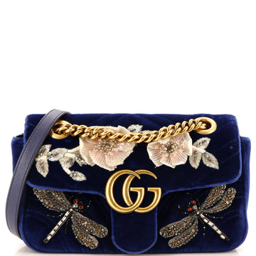 EC Marmont Flap Bag Embellished Matelasse Velvet Mini