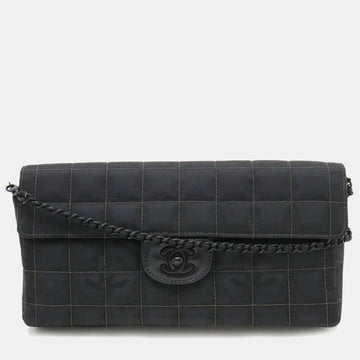 Black Nylon Travel Ligne E/W Flap Shoulder Bag