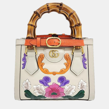 Cream Leather Mini Diana Tote Bag