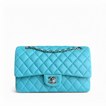 Chanel Classic Flap Medium - 25CM Quilted Lambskin Light Blue Silver Hardware Series 19