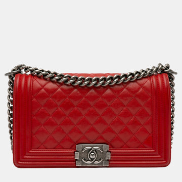 Red Medium Lambskin Boy Flap